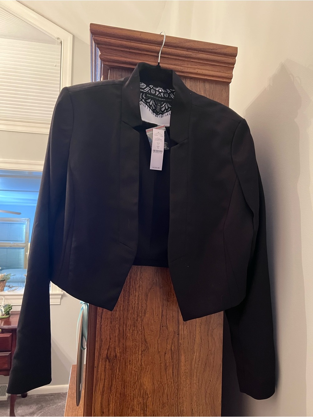 White House Black Market Black Cropped Tuxedo Jacket Blazer Size 14 NWT $150